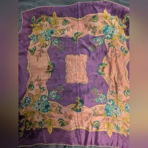 Vintage 100% Silk Scarf Floral And Butterfly